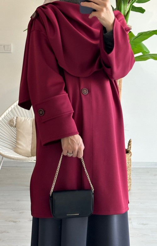 PELERİN DETAY TRENCH - BORDO